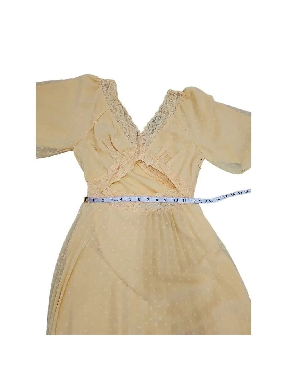 ASOS DESIGN lace insert cut out textured pleated midi dress in lemon yellow Sz 6 - Picture 10 of 12